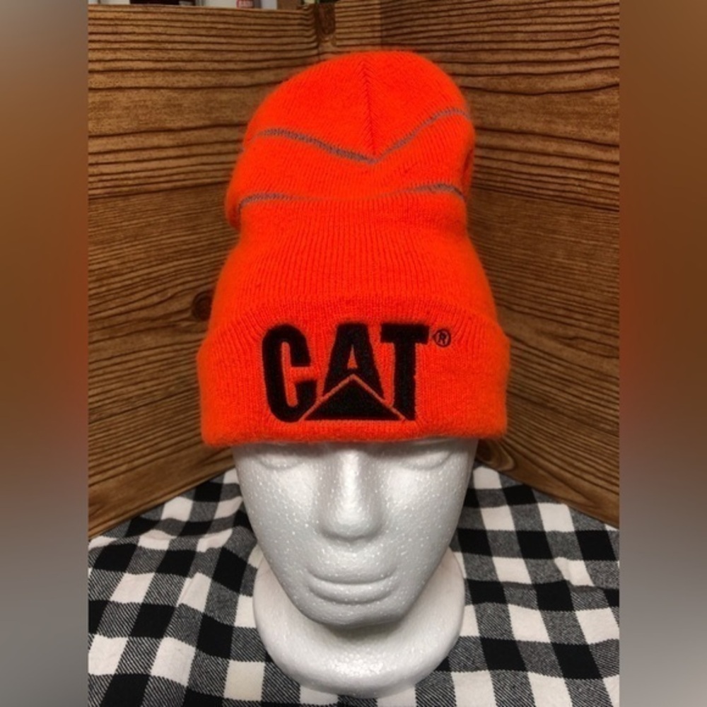 🌚Caterpillar CAT Blaze Orange cuffed knit winter hat